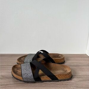 Birkenstock Women's Cross-Strap Slide Sandals in Black and Gray